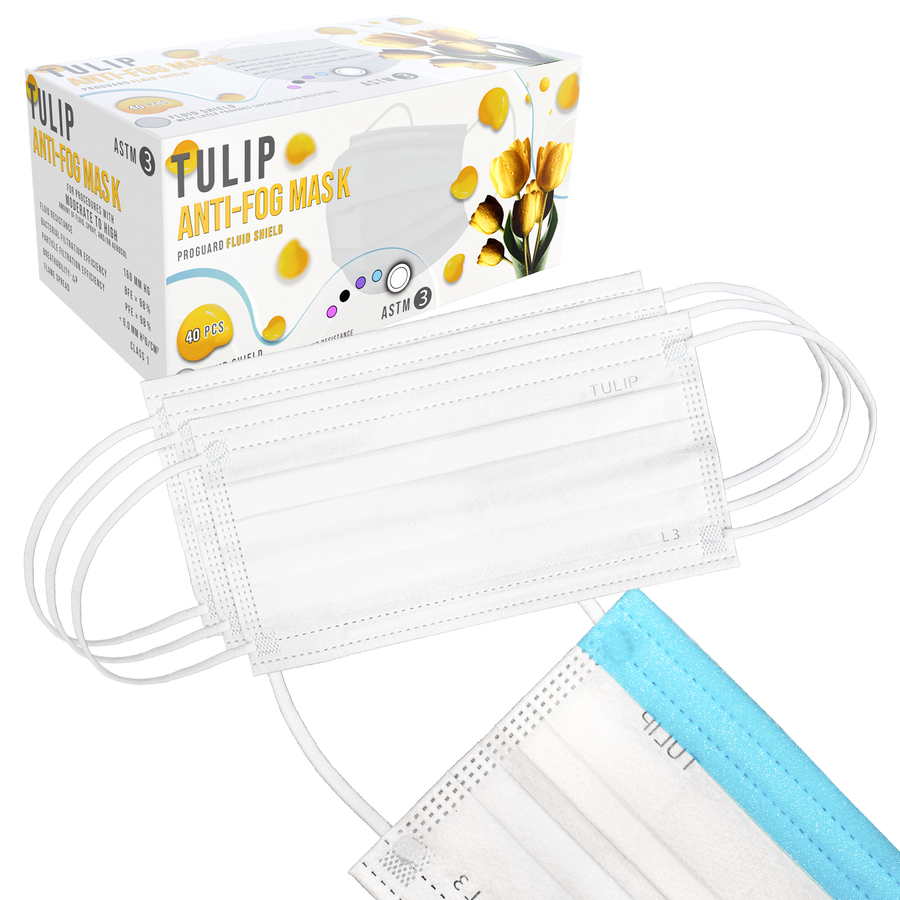 White Fluid Shield ASTM Level 3 Masks – 4-Layer w/ Anti-Fog Strip (Box of 40)