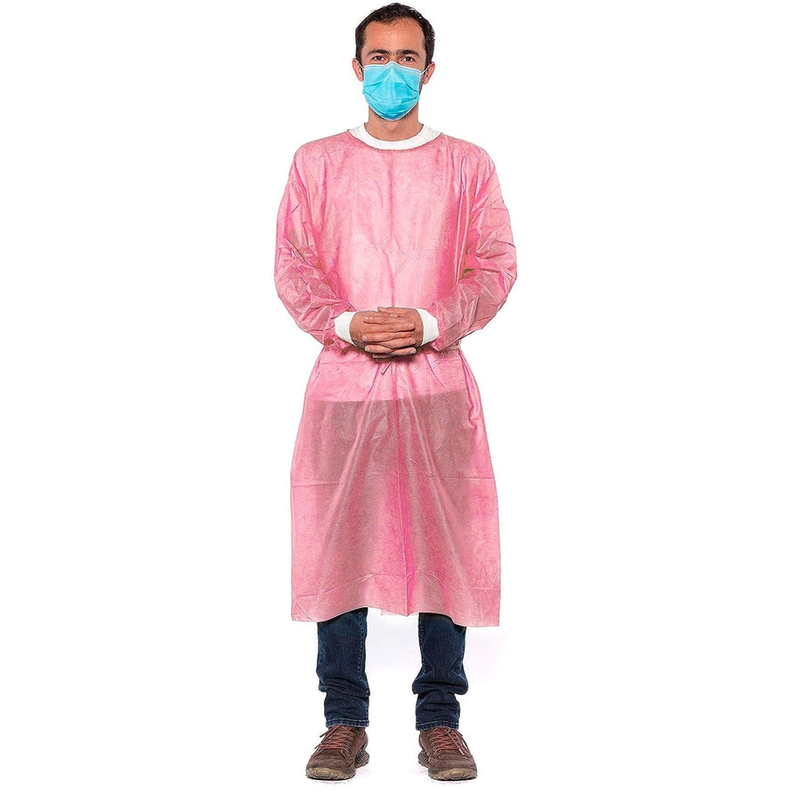 Pink Disposable Isolation Lab Gowns – 30g w/ Knit Cuffs (Pack of 50)