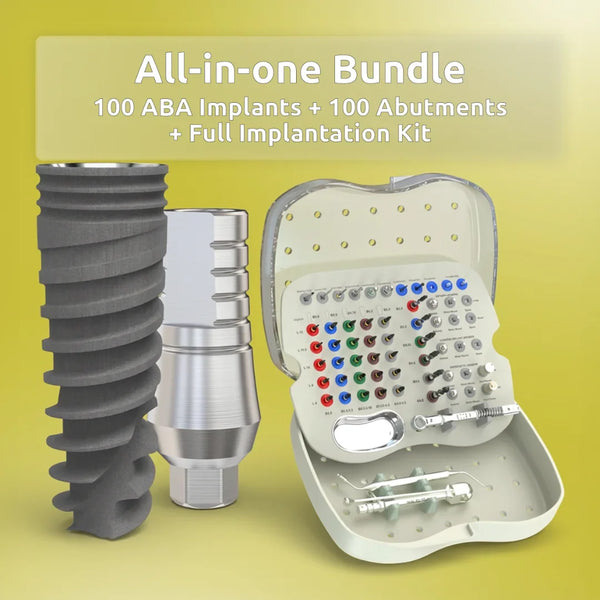 All in One Bundle - 100 ABA Implants, 100 Straight Abutments and Full Implantation Kit