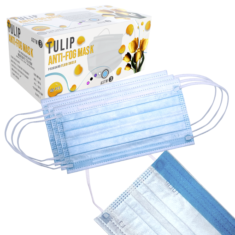 Blue Fluid Shield ASTM Level 3 Masks – 4-Layer w/ Anti-Fog Strip (Box of 40)