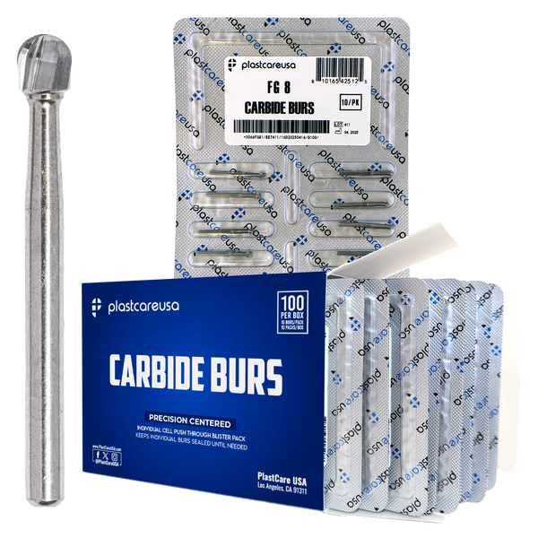 PlastCare FG 8 Round Carbide Burs 100 Pack