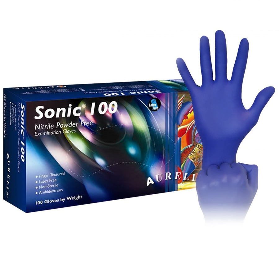 Aurelia Sonic Blue Nitrile Exam Gloves — 2.2 mil, Powder-Free (Box of 100)