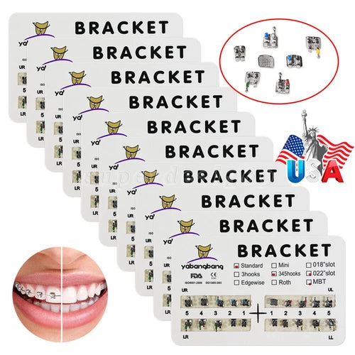 Orthodontic brackets Roth MBT 345 hooks with NiTi round arch wire